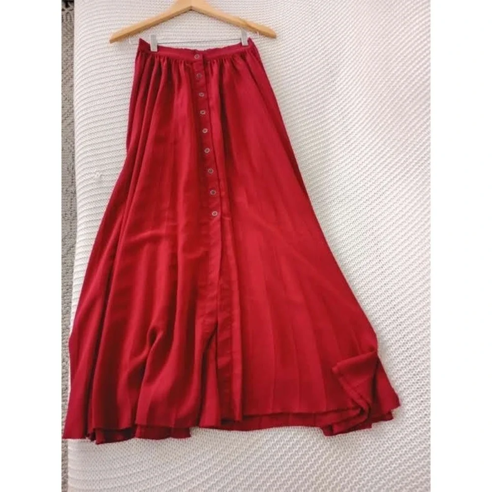Maeve‎ Anthropologie Red Pleated Button Front Maxi Skirt Fits S Elastic Wst $118